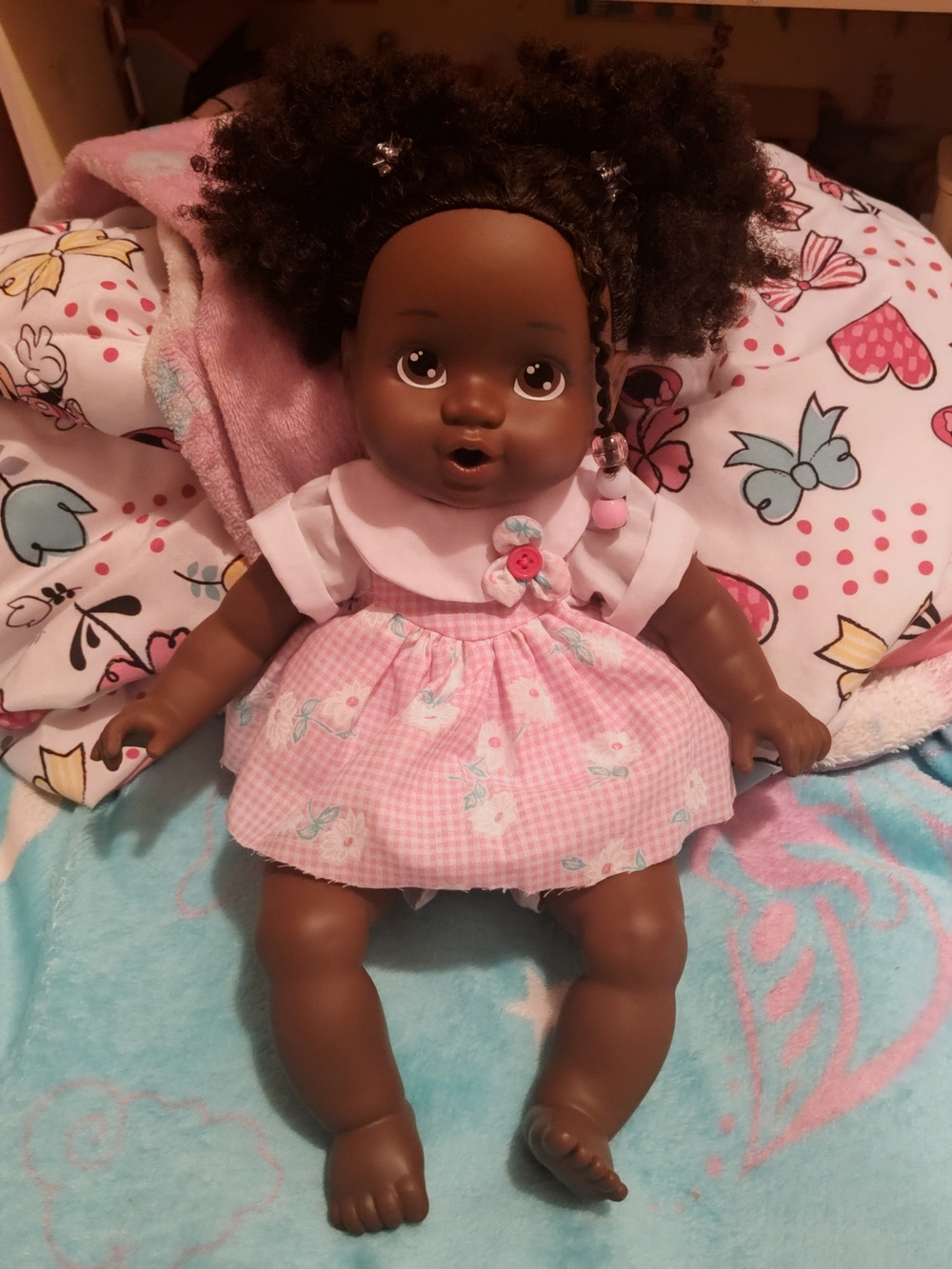 African American Soft Baby Doll in Pink Dress